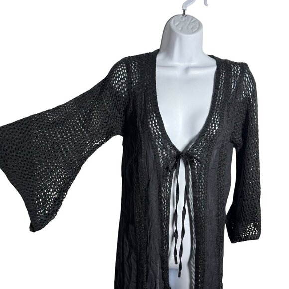 Elan crochet kimono cardigan coverup black ties in front size XS NWT - Picture 4 of 13